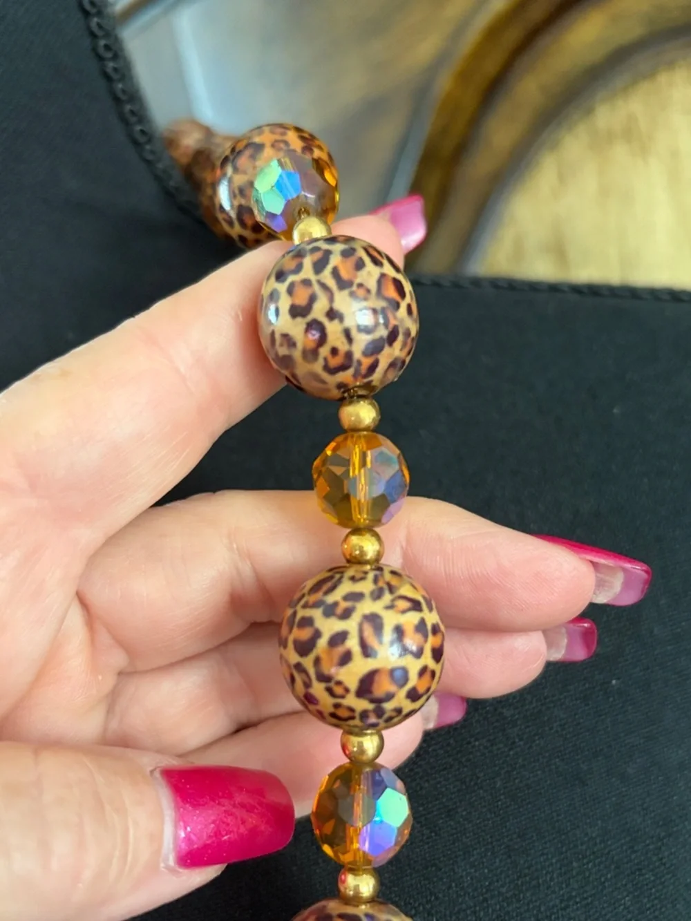 Joan Rivers Leopard Print Bead Necklace in Amber and Iridescent
